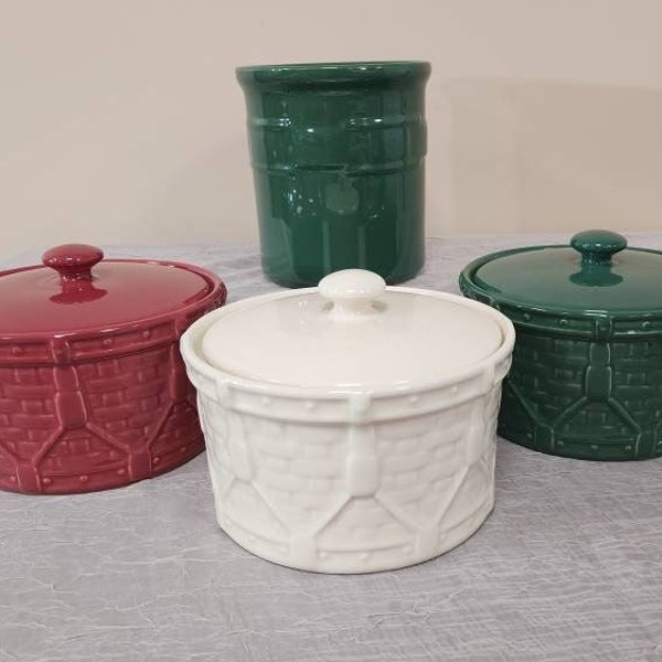Cerámica de tradiciones tejidas Longaberger / Elija entre: vasija de tambor de marfil, vasija de tambor verde, vasija de tambor de pimentón o vasija verde de 2 cuartos