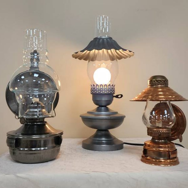 Rustic Hurricane Globe Lamp | Choose From: Silver Hanging Kerosene, Copper Hanging Kerosene, Or Silver Tabletop Electric | Cabin Lighting