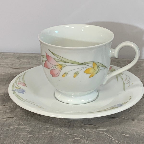 Vintage French Garden Fine China Of Japan Blue, Pink, & Yellow Floral Pattern | Choose From: Cup/Saucer Or Saucer