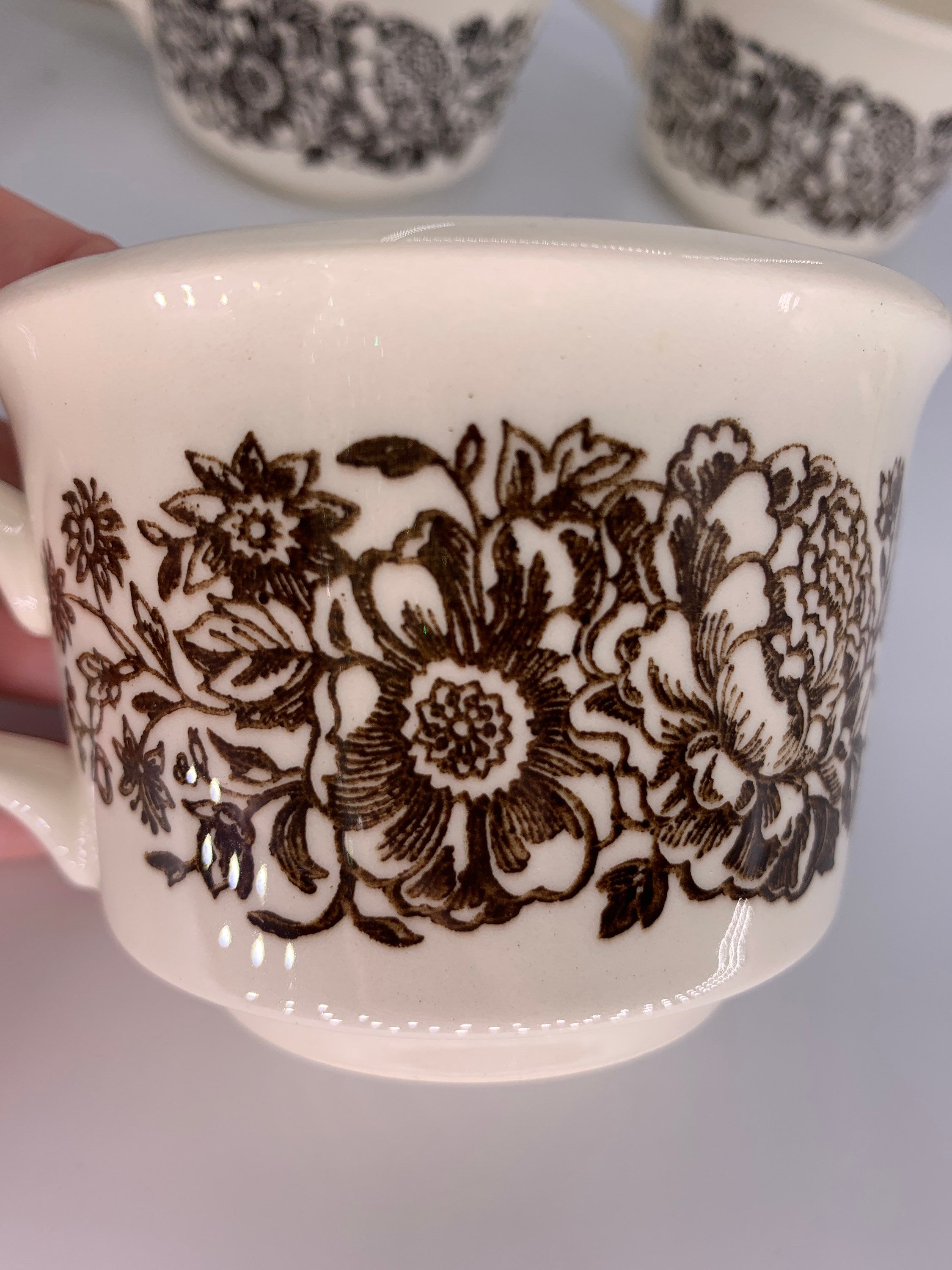 Made In The USA Choose From 3 Sets Vintage Royal China Sussex Transfer Ware Floral China Brown Tea Cups/Black Tea Cups/DarkBrown Bowls