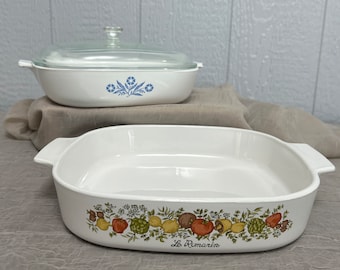 Vintage Corning Ware | Choose From: 2.5 Quart Square Casserole No Lid-Spice of Life (Centura) Or 10" Skillet w/Lid - Cornflower Blue