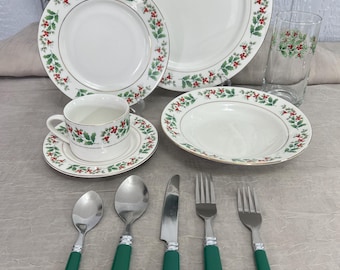 Christmas Charm By Gibson Designs Dinnerware | Choose From: Dinner Plate, Salad Plate, Soup Bowl, Cup/Saucer Set, Tumbler, Or 5pc Silverware