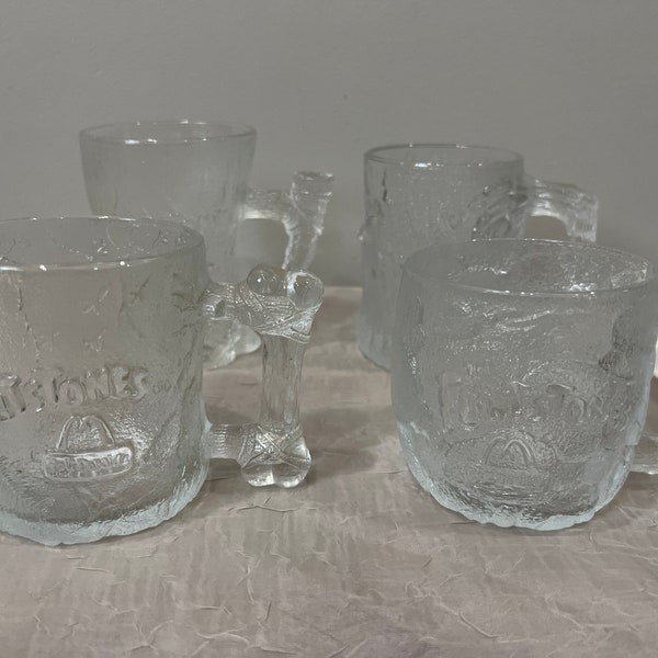 1993 McDonalds Promotional/Hanna Barbara Flintstone's "Roc-Donalds" Glass Mugs | Choose From: Rocky Road, Pre-Dawn, TreeMendous, Or Mammoth