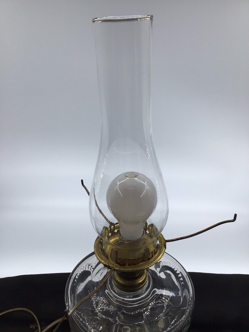 Vintage Pressed Glass Oil Lamp/electric Conversion W/hand Etsy