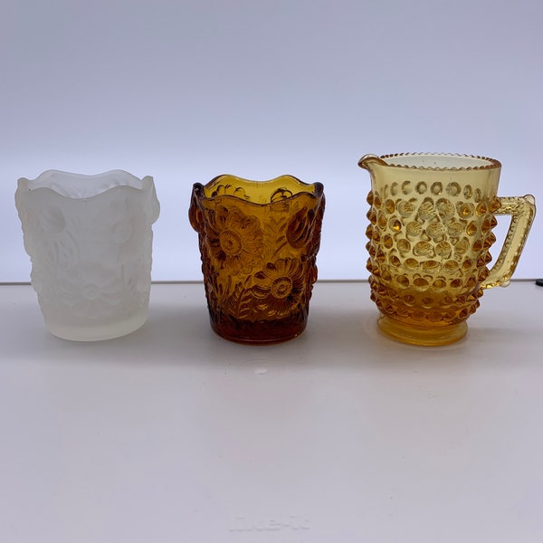 Depression Glass Toothpick/Match Stick/Votive Holder | Choose From | Frosted Embossed Daisy, Amber Embossed Daisy, or Amber Hobnail Pitcher