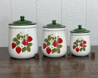 Vintage Strawberry Country by Mccoy, Nelson Storage Canisters | Choose From: X-Large Canister, Large Canister, Or Medium Canister