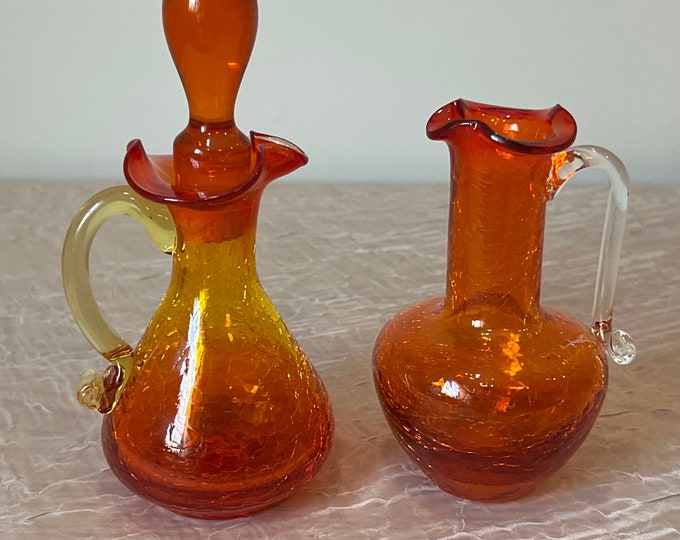 Featured listing image: Mid Century Modern Amberina Crackle Glass | Choose From: Cruet w/Stopper Or Small Pitcher/Creamer
