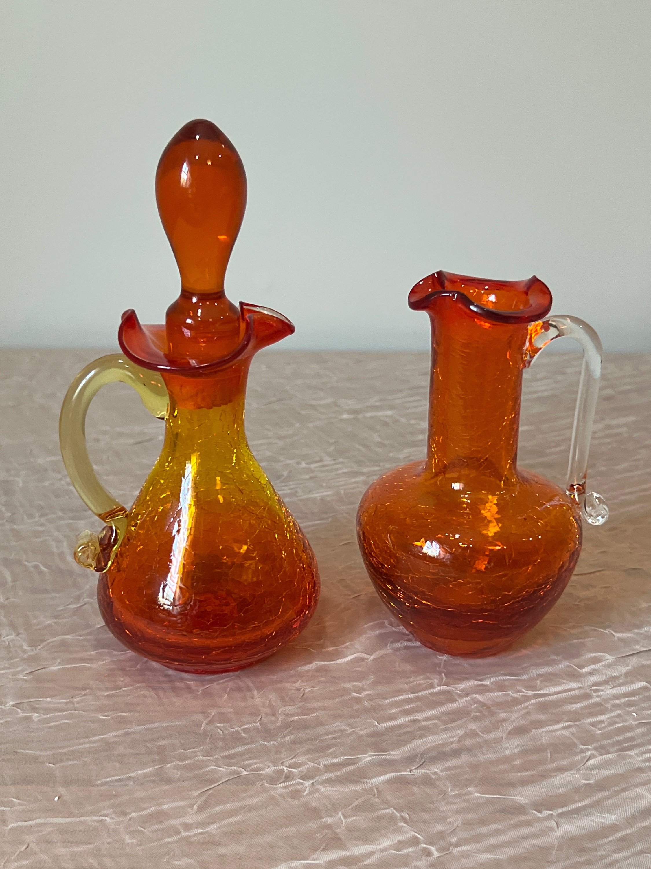 Vintage Amber Crackle Glass Miniature Pitcher Hand Blown – Attic and Barn  Treasures