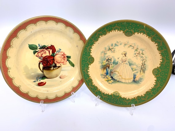 Mid Century Baret Ware England Tin Plates | Tin Lithograph | Choose From: Roses Or Arbour
