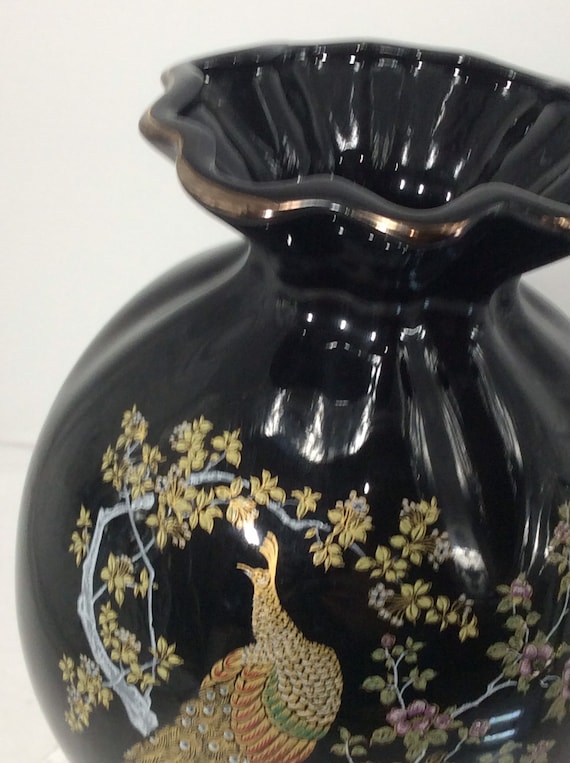 黒色 陶器 花瓶 金色模様 【公式通販】