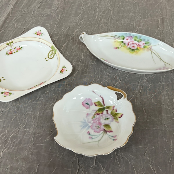 Japanese Hand Painted China | Choose From: UCAGCO UCG Occupied Japan Leaf Dish, Meito China Double Handled Dish, Or Nippon Pink Rose Dish