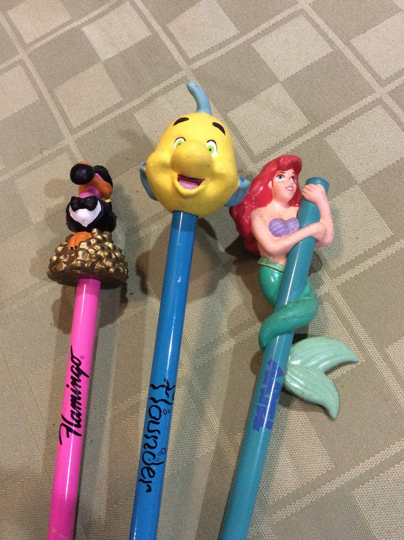 1980s Ariel /& a Flamingo Mfg Applause Walt Disney World theme park pencils Flounder