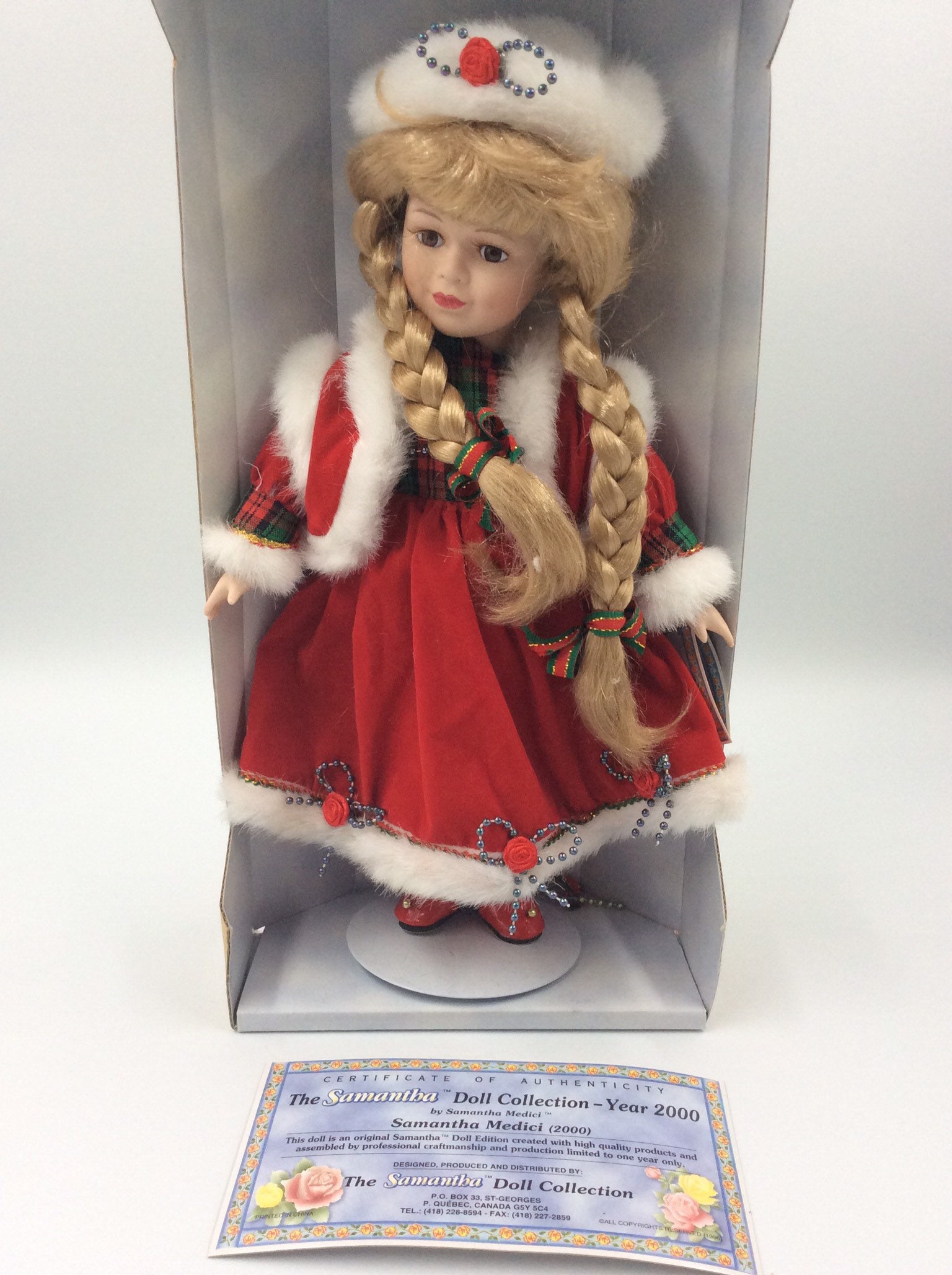 Samantha Collection Porcelain Doll by Samantha Medici Limited Edition 2000  Certificate of Authenticity & Metal Stand in Orig. Box 