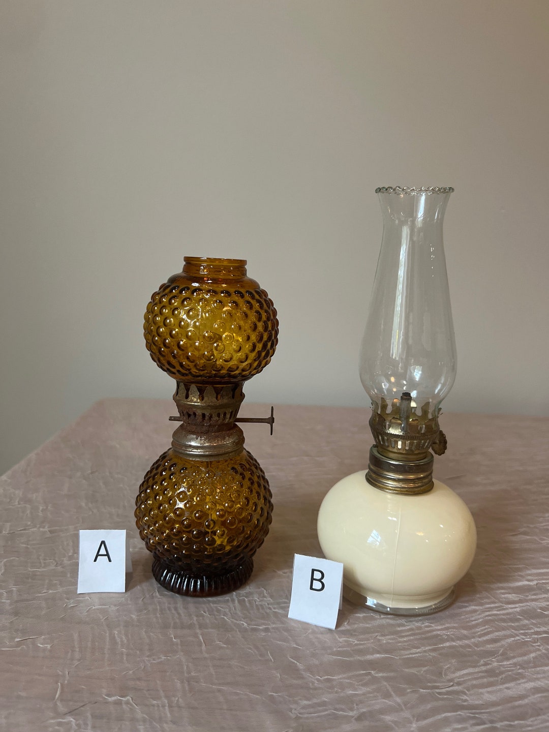 Vintage Miniature Glass Oil Lamp | Choose From: Amber Hobnail W/amber ...