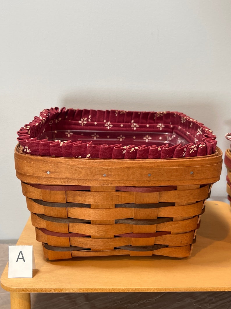 Longaberger Berry Baskets Choose From: Large Square Berry Basket, Medium Square Berry Basket, Or Small Square Berry Basket Opt.A-LrgWovenTrdRed