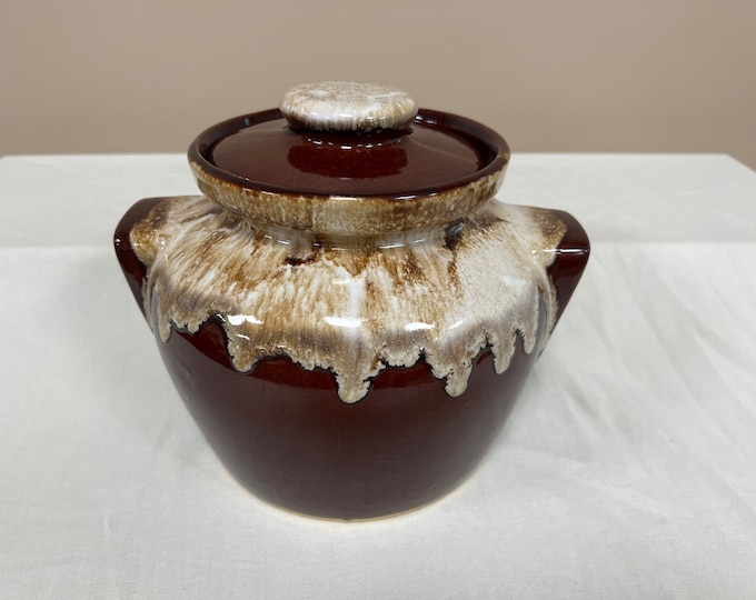 Featured listing image: Roseville Pottery | Robinson Ransbottom Brown Drip Glaze Bean Pot | RRP CO USA | Made in Roseville Ohio