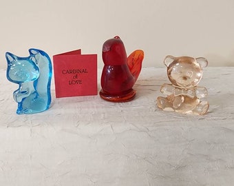 Vintage glazen beeldjes | Kies uit: Titan Art Glass Cardinal Of Love, Blue Fox of Pink Teddy Bear