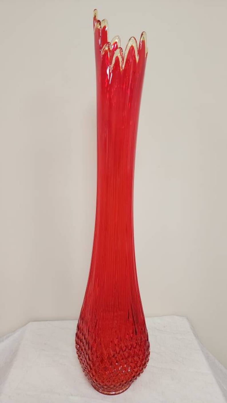 Very Large MCM Glass Swung Vase Choose From Fenton Amberina Etsy