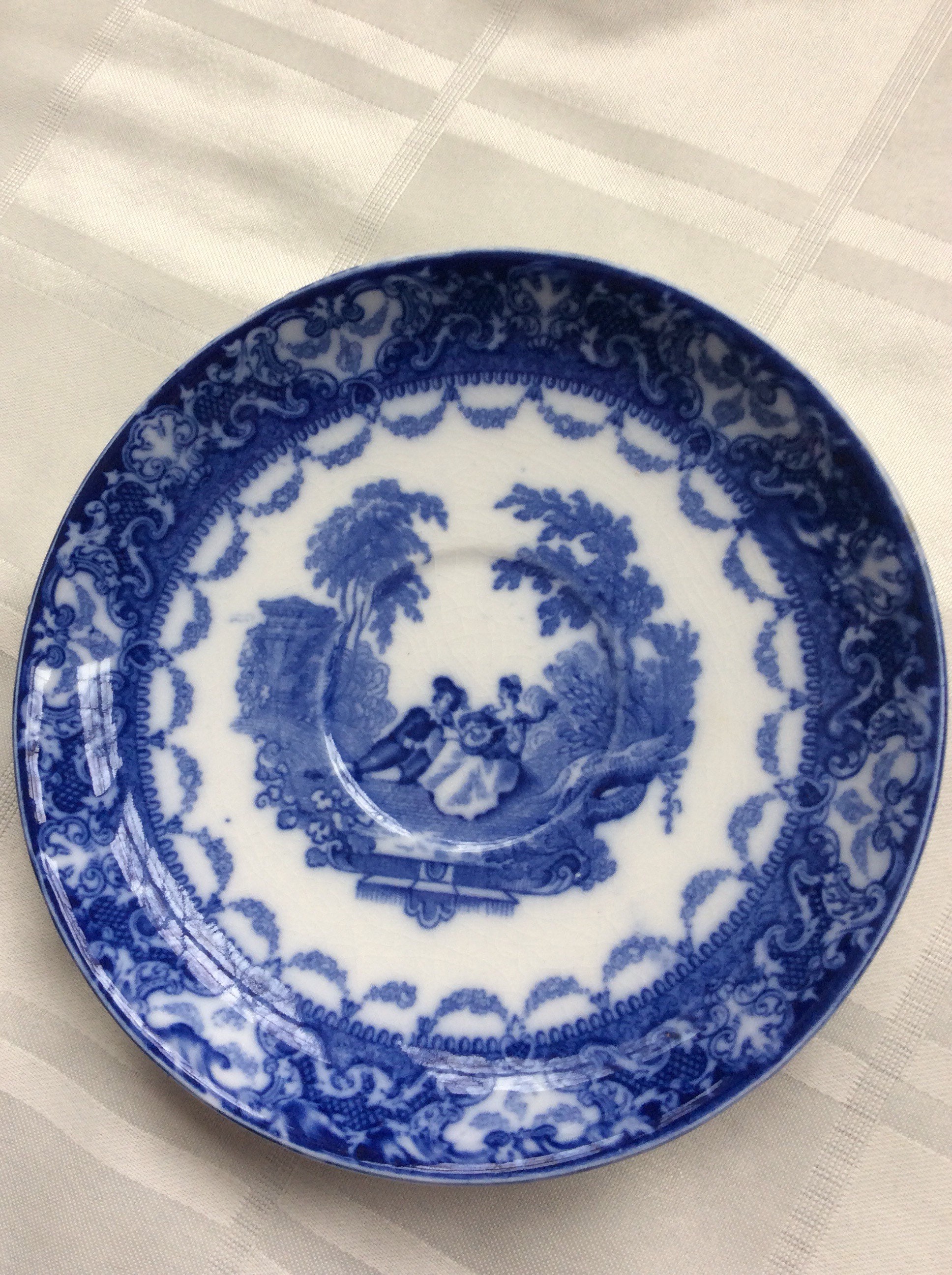 Antique Royal Doulton Watteau Flow Blue Saucers 3 Piece Etsy