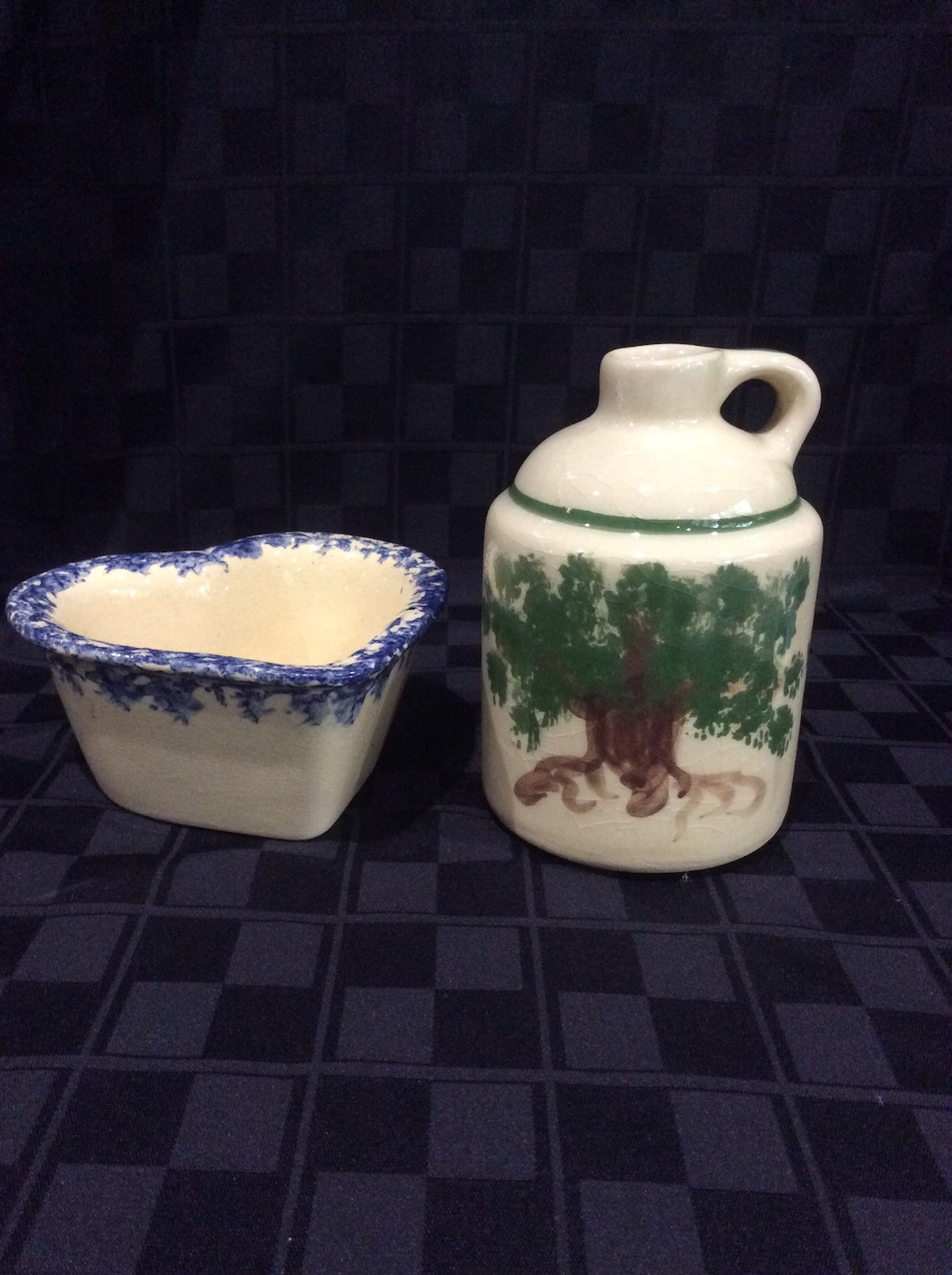 Alpine Pottery Roseville Ohio Heart Shaped Bowl With Sponge Painting