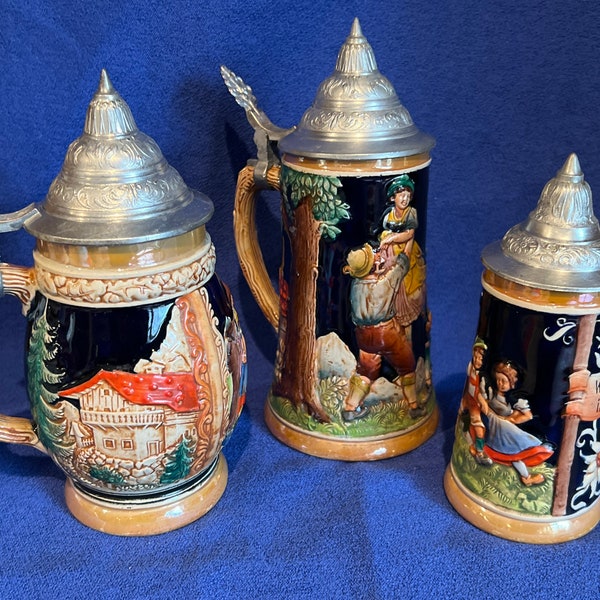 Vtg Reinhold Merkelbach Western Germany Lidded Beer Stein | Choose From: 4007-Zither Player, 4057-Couple Hiking, Or 4088-Tyrolean Dancers