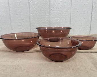 Set of 3 Vintage PYREX Red Cherry Cherries Bowl Mixing Bowls Clear