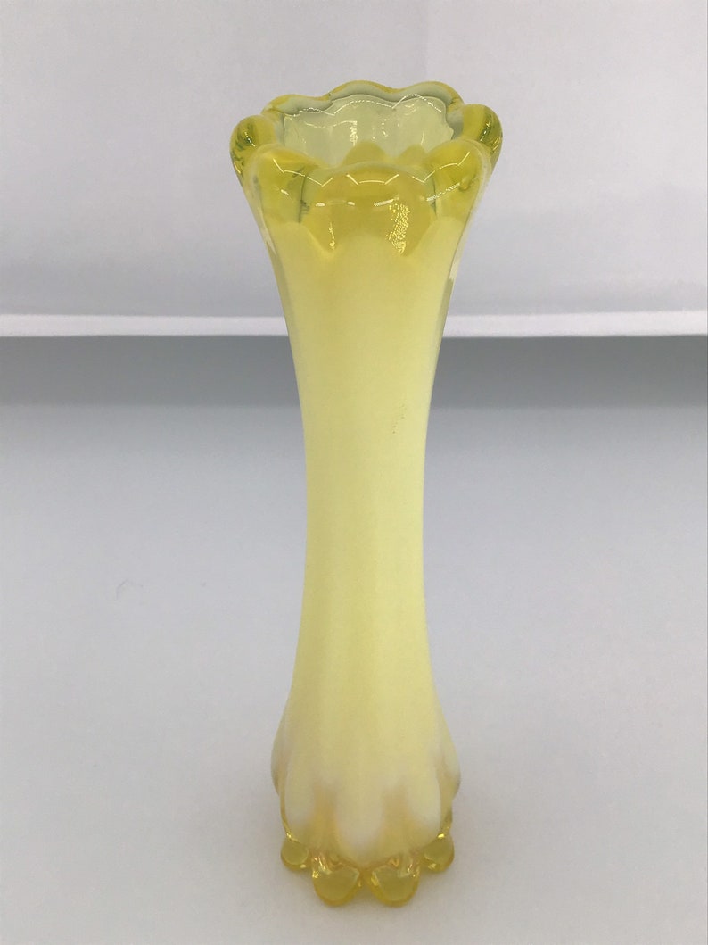 Vintage Yellow Opaque Glass Bud Vase Hand Blown W/ Swirls Of Etsy