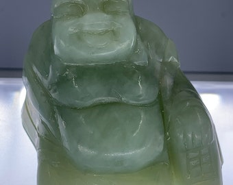 Vintage Chinese Carved Light Green Jade Buddha Statue (8 ounces)