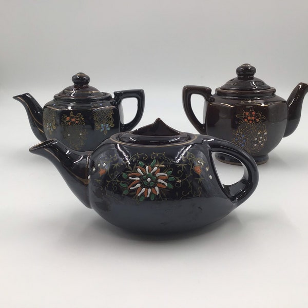 Vintage Japanese Moriage Brown Betty Teapots | Choose from 3 | Redware | Hand-Painted Floral Pattern