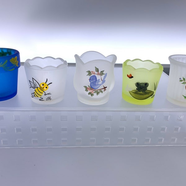 Confederate Glass Satin Hand-Painted Candle Votive/Toothpick Holder | Choose From: Yellow Floral, Bee, Bluebird, Frog, Or Butterfly