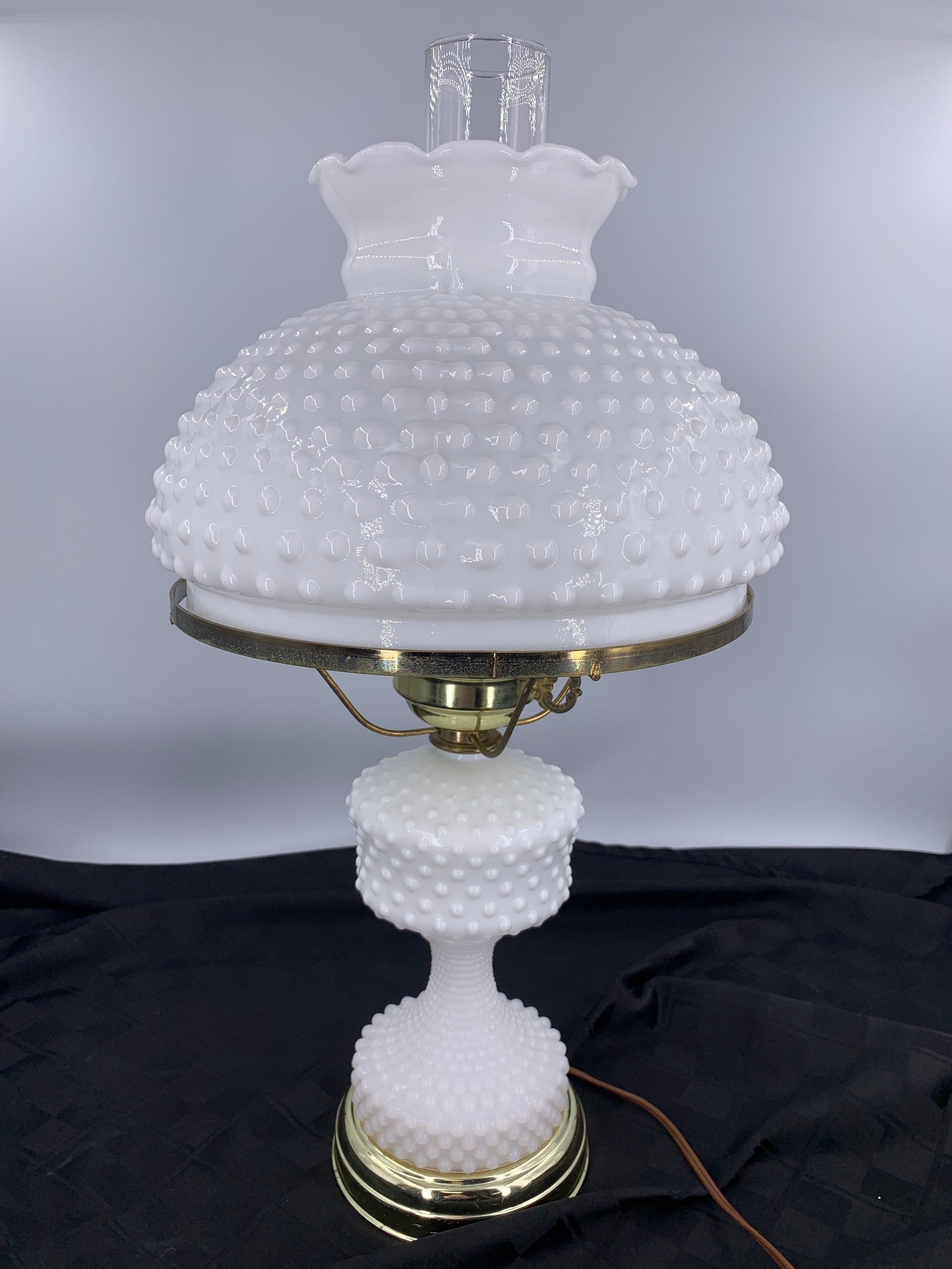 Vintage Glass Hurricane Lamp, White Milk Glass, Large, 20, 3 Piece