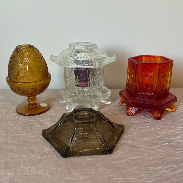 Vintage Fairy Lamp | Choose From: Amber Tiara Glass, Clear Pagoda w/Stained Glass Insert, Amberina Pagoda Base, Or Smoked Pagoda Candlestick