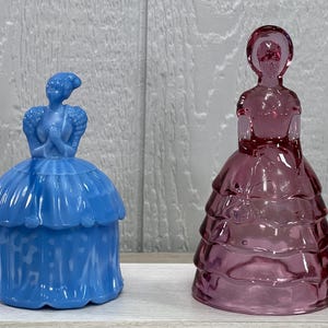Vintage Glass | Choose From: Akro Agate Co. Blue Slag Colonial Lady(#804) Powder Jar Or Summit Art Glass Limited Edition Pink Glass Melanie