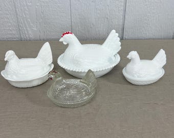 Vintage Indiana Glass Hen on Nest or Nesting Hen/chicken