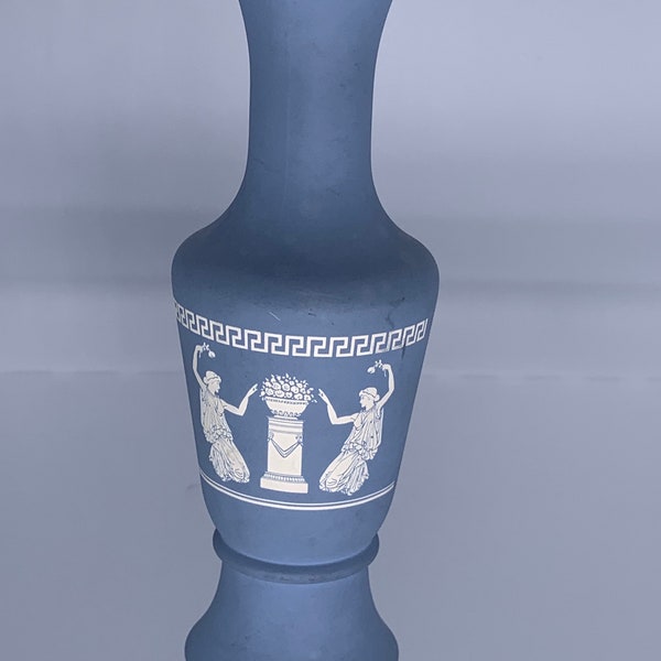 Vintage Roman Style Greek Motif Blue Gray Jasperware Bud Vase | Choose From: Pair Of Vases Or Single Vase