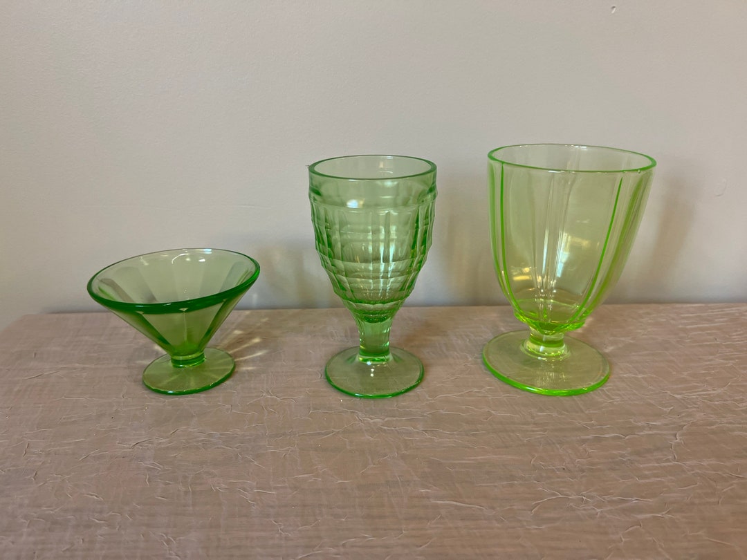 Vintage Green Uranium Glassware Choose From Hazel Atlas Colonial Block