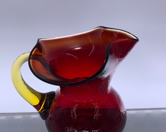 Vintage Ruby Red Glass Serving Item | Choose From: Footed Ruby Red Bowl Vase, Hand Blown Amberina Pitcher, Or Handled Flipped Rim Candy Dish