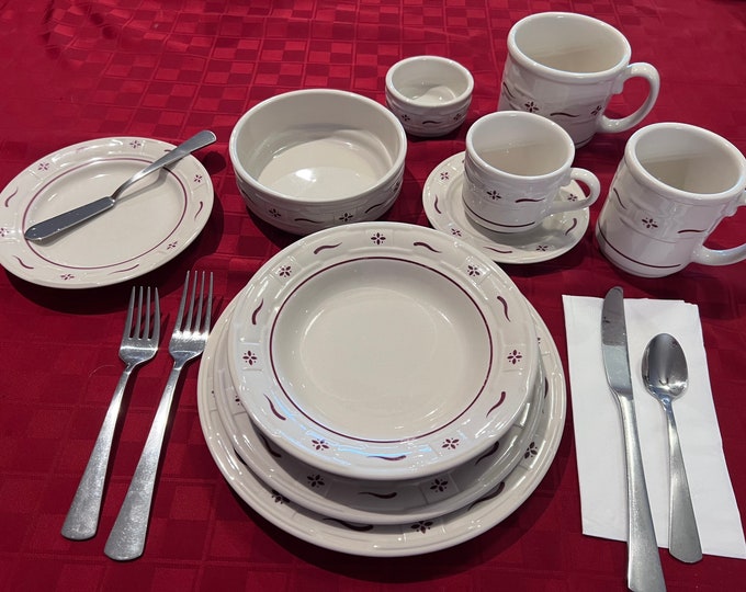 Featured listing image: Longaberger Pottery Woven Traditions Red Dinnerware | Choose From: Dinner, Luncheon, Bread/Butter, Rim Soup, Rim Berry, Or Grandmug