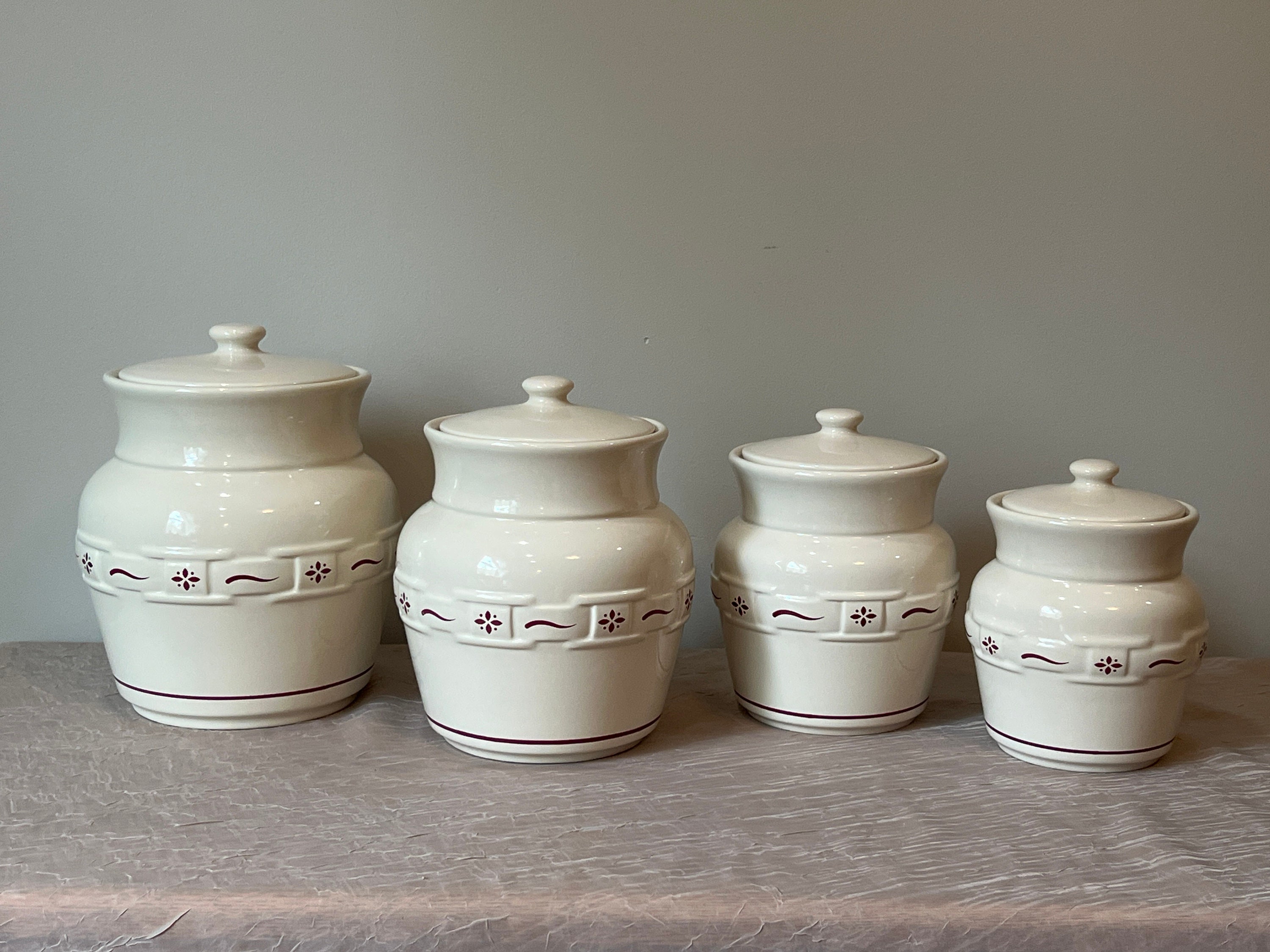 Longaberger Pottery Woven Traditions Classic Red Canisters Choose From: 4  Qt, 3 Qt, 2 Qt, or 1.5 Qt 