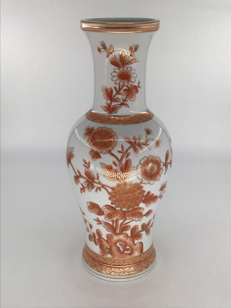 Vintage Norleans Orange and Gold Floral Vase by Norleans Made in Japan