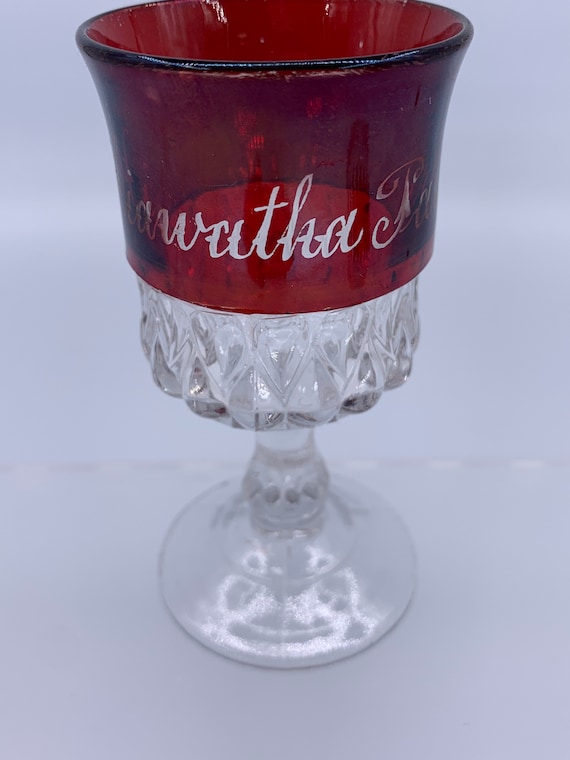 【希少】ヴィンテージ ART glass STENHYTAA W.W. Vintage Ruby Red Stained Souvenir Pressed Glass Shot Glass