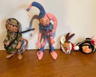 Vintage Annalee Mobilitee Dolls | Choose From: '91 Army Mouse, '99 Baby Jester, '91 Deer Ornament Or '98 Pirate Pin Head