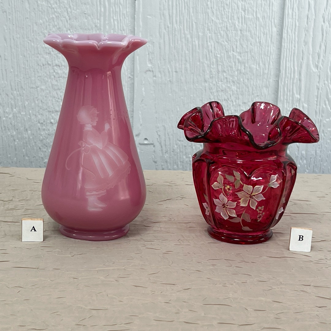 Vintage Fenton Vase | Choose From:rose Quartz Overlay Sand Carved Mary ...