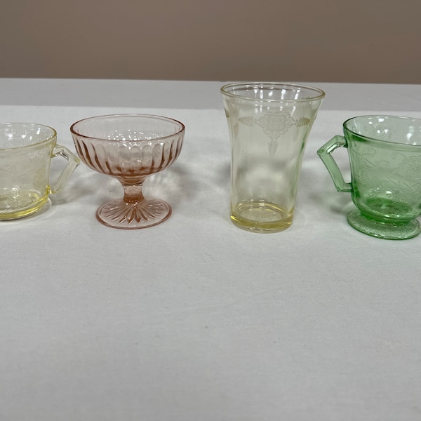 Vintage Hazel Atlas Glassware | Choose From:Topaz Roxanna 9oz Tumbler, Pink Ribbon Sherbet, Florentine Yellow Cup, Or Florentine Green Sugar