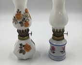 Vintage Miniature Painted Porcelain Oil Lamp Choose From 2 Matching Floral Porcelain Shade Victorian Farmhouse