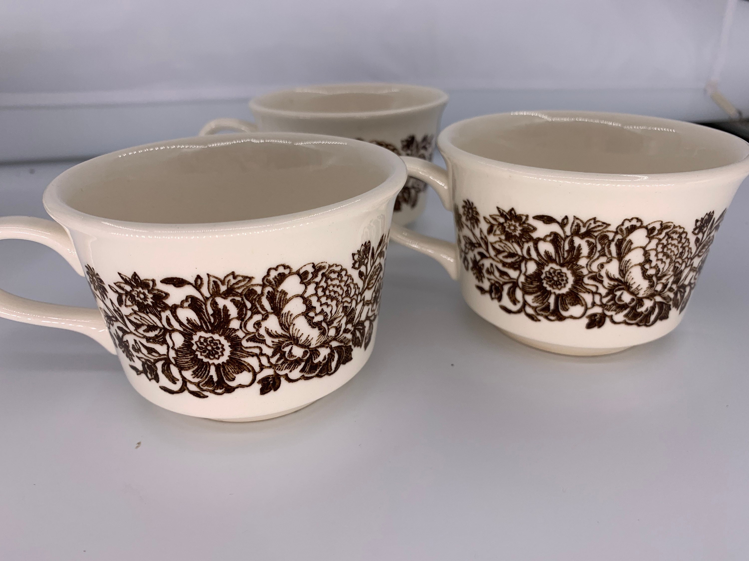 Made In The USA Choose From 3 Sets Vintage Royal China Sussex Transfer Ware Floral China Brown Tea Cups/Black Tea Cups/DarkBrown Bowls