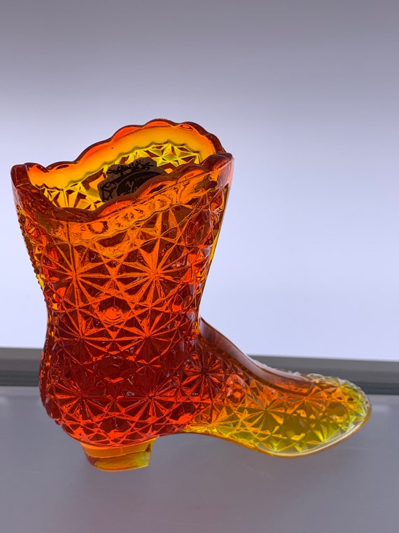 Vintage Fenton Glass Collectible Boots Choose From Amber Hobnail Boot Blackberry Carnival Cowboy Boot Etsy