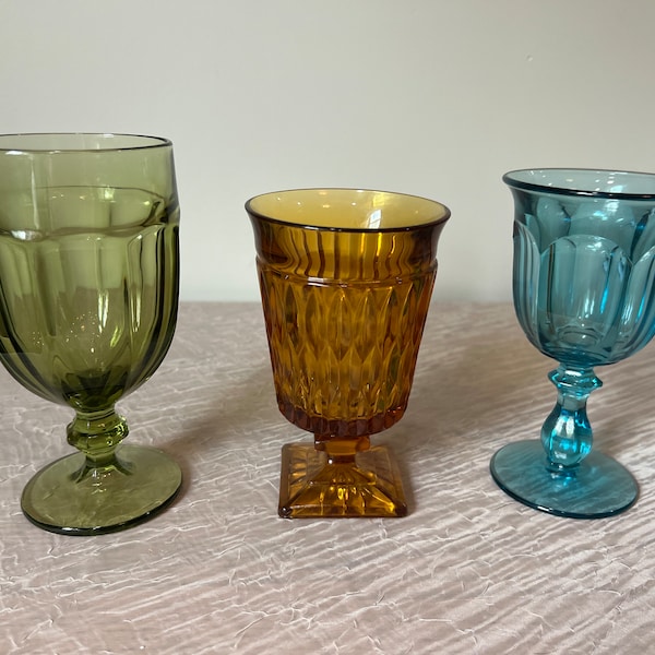 Vintage Glass Water Goblet | Choose From: Libbey Duratuff Green Gibraltar, Indiana Glass Amber Mt. Vernon, Or Imperial Blue Old Williamsburg