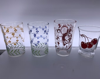 Vintage Juice Glass | Choose From: Swanky Swigs Blue Or Yellow Forget Me Not Floral Or Libbey Stem Cherry