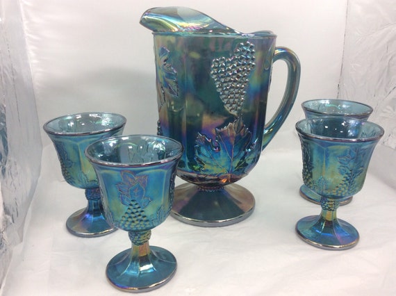 Vintage Indiana Glass Company Iridescent Blue Harvest Grape Pieces